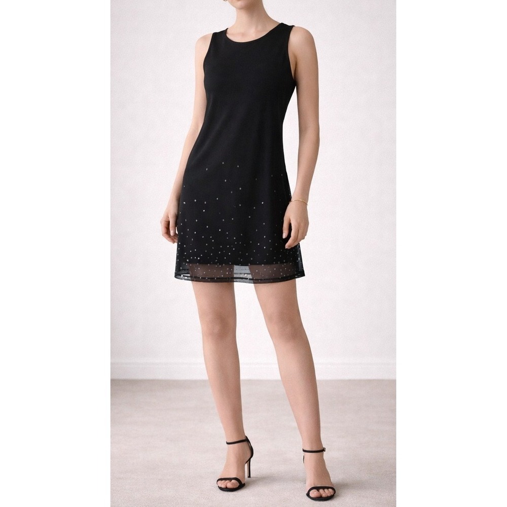 Black Sleeveless Sheer overlay Mini Dress Beaded Hem Byer‎ Too! Womens Small